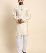 Cream viscose rayon designer festive wear kurta payjama for rich traditional indian looks