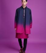 Navy blue & pink rayon solid with hand mirror embroidery work ceremonial wear mens kurta pajama with dupatta