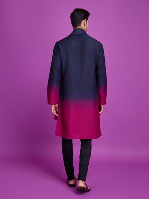Navy blue & pink rayon solid with hand mirror embroidery work ceremonial wear mens kurta pajama with dupatta 2
