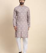 Mauve cotton embroidery work smart and ethnic indian traditional looks men's kurta pajama