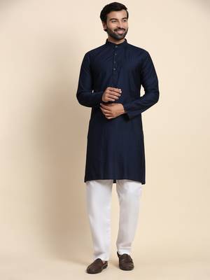 Navy blue viscosee rayon festive wear kurta payjama for rich traditional indian looks 1
