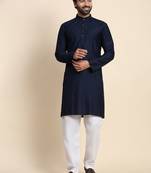 Navy blue viscose rayon designer festive wear kurta payjama for rich traditional indian looks