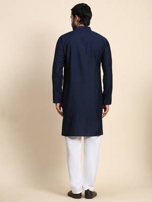 Navy blue viscosee rayon festive wear kurta payjama for rich traditional indian looks 2