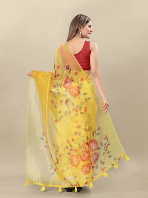 Yellow Teejh Organza Saree for Women 2