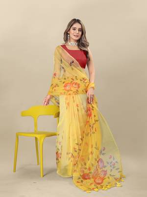 Yellow Teejh Organza Saree for Women 3