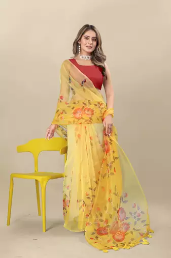 Yellow Teejh Organza Saree for Women