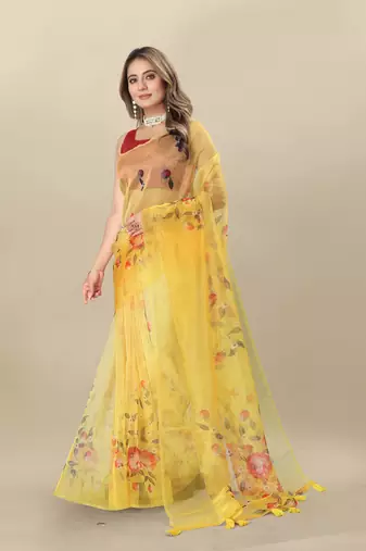 Yellow Teejh Organza Saree for Women