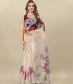Cream Organza Saree With Unstitched Blouse Piece