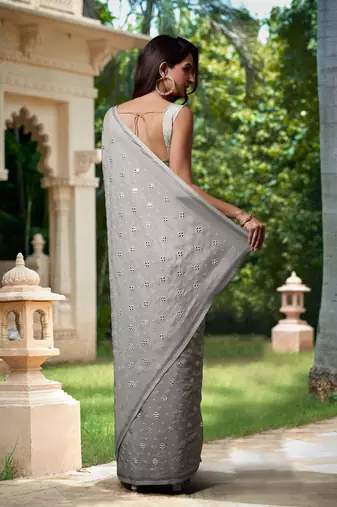 Trendmalls  Satin swarovski With Embroidery Butti Work Saree With Blouse Piece