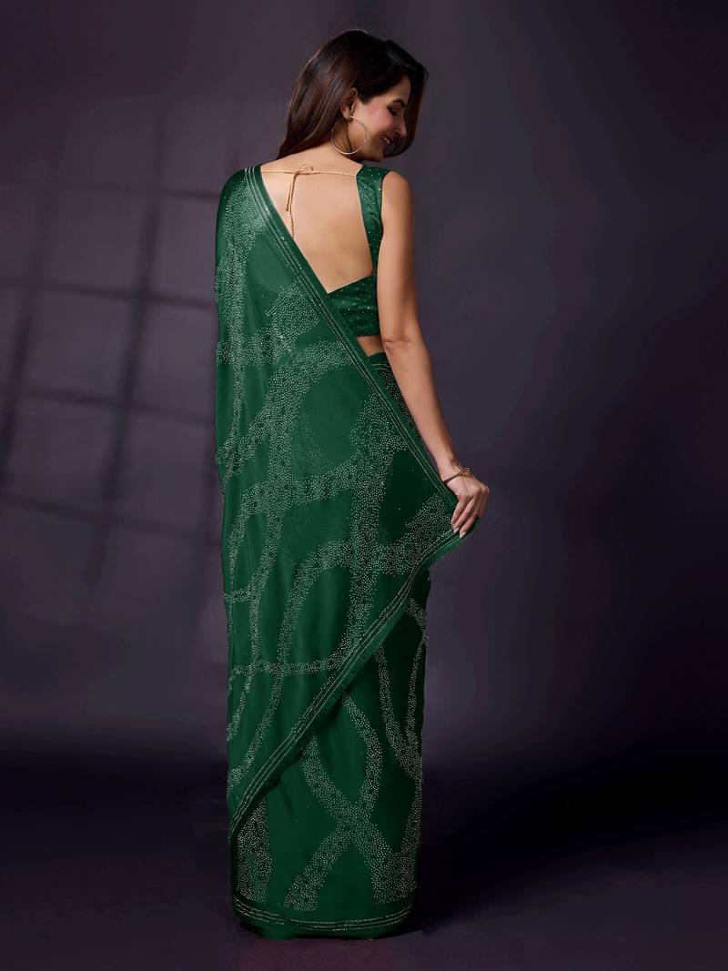Green Silk Saree Swarovski Work Silk Bollywood Saree