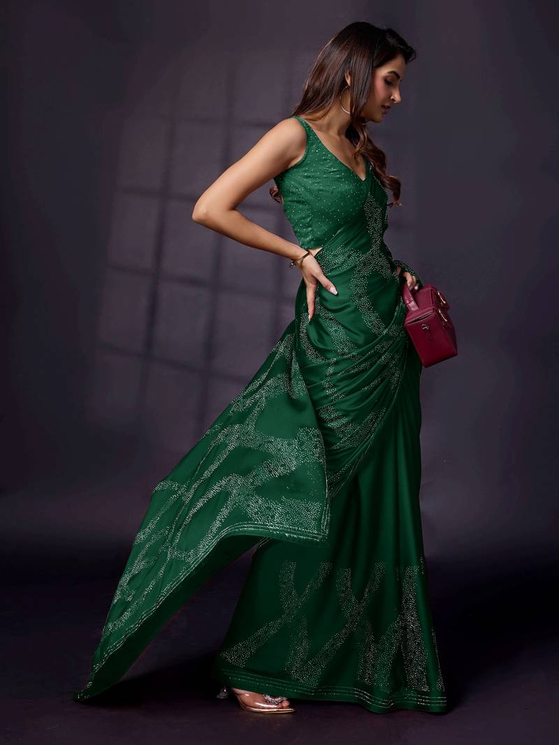 Green Silk Saree Swarovski Work Silk Bollywood Saree