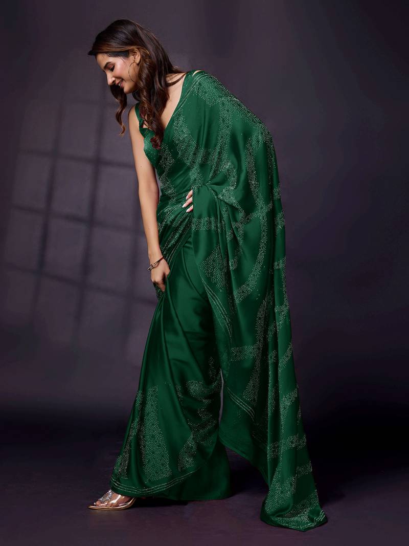 Green Silk Saree Swarovski Work Silk Bollywood Saree