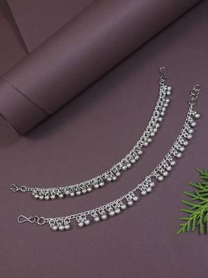 I jewels navratri ethnic silver oxidised ghungroo hair chain/earchain accessories for women (e3242ox) 1