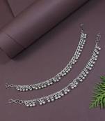 I jewels navratri ethnic silver oxidised ghungroo hair chain/earchain accessories for women (e3242ox)