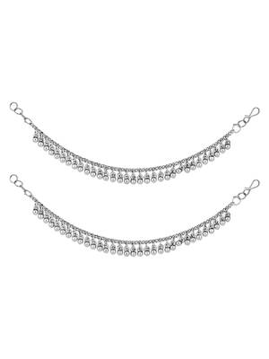 I jewels navratri ethnic silver oxidised ghungroo hair chain/earchain accessories for women (e3242ox) 2