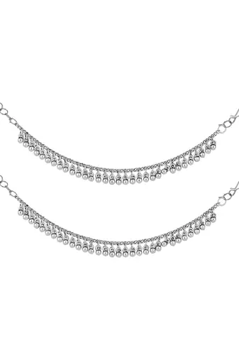 I jewels navratri ethnic silver oxidised ghungroo hair chain/earchain accessories for women (e3242ox)
