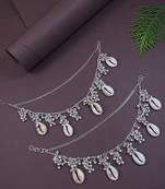 navratri ethnic silver oxidised boho shell & ghungroo hair chain/earchain accessories for women 