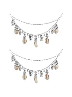 navratri ethnic silver oxidised boho shell & ghungroo hair chain/earchain accessories for women  2