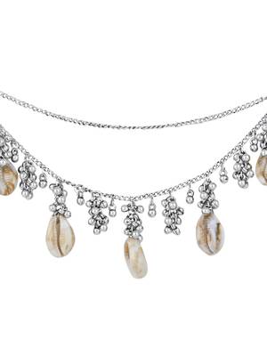 navratri ethnic silver oxidised boho shell & ghungroo hair chain/earchain accessories for women  3