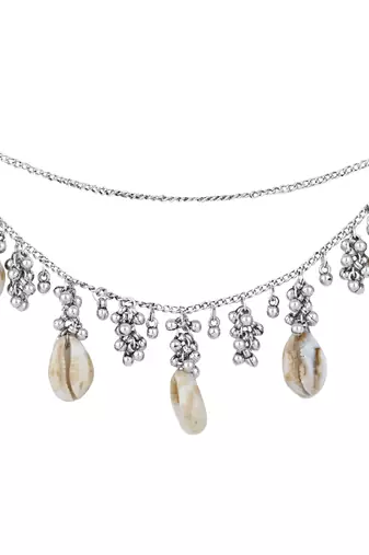 navratri ethnic silver oxidised boho shell & ghungroo hair chain/earchain accessories for women 