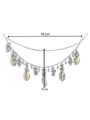navratri ethnic silver oxidised boho shell & ghungroo hair chain/earchain accessories for women  4