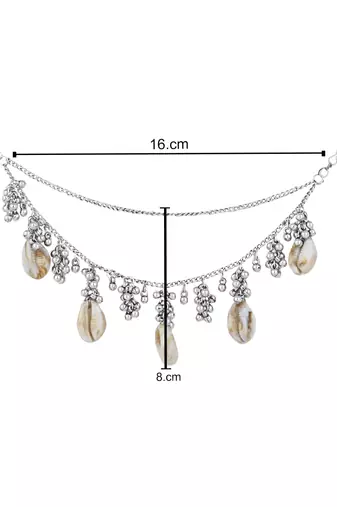 navratri ethnic silver oxidised boho shell & ghungroo hair chain/earchain accessories for women 