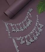 I jewels navratri ethnic silver oxidised ghungroo jhumka hair chain/earchain accessories for women 