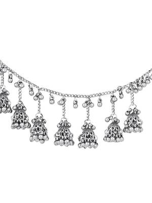 I jewels navratri ethnic silver oxidised ghungroo jhumka hair chain/earchain accessories for women  3