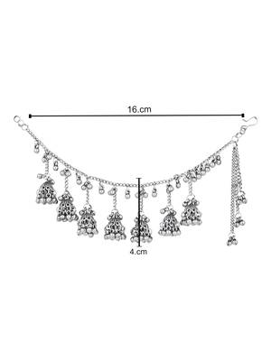 I jewels navratri ethnic silver oxidised ghungroo jhumka hair chain/earchain accessories for women  4