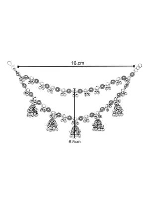 navratri ethnic silver oxidised ghungroo jhumka hair chain/earchain accessories for women  4