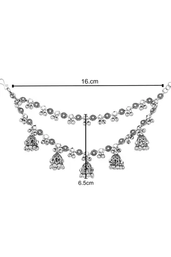 navratri ethnic silver oxidised ghungroo jhumka hair chain/earchain accessories for women 