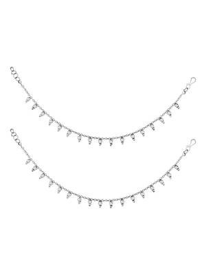 I jewels navratri ethnic silver oxidised teardrop hair chain/earchain accessories for women (e3246ox) 2