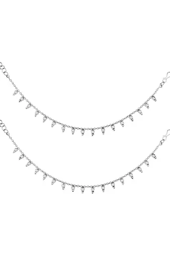 I jewels navratri ethnic silver oxidised teardrop hair chain/earchain accessories for women (e3246ox)