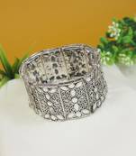 navratri silver oxidised afghani traditional mirror work stretch bracelet for women 