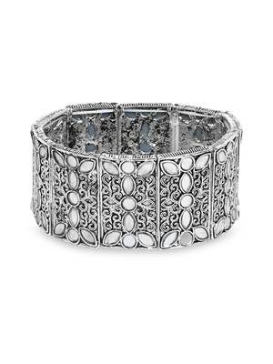 navratri silver oxidised afghani traditional mirror work stretch bracelet for women  2