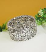 navratri silver oxidised afghani traditional mirror work stretch bracelet for women 