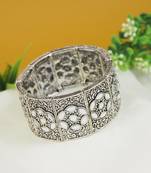 navratri silver oxidised afghani traditional mirror work stretch bracelet for women 