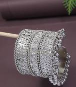navratri ethnic silver oxidised afghani ghungroo adjustable cuff kada bracelet for women 
