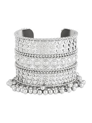 navratri ethnic silver oxidised afghani ghungroo adjustable cuff kada bracelet for women  2