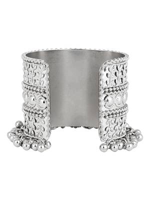 navratri ethnic silver oxidised afghani ghungroo adjustable cuff kada bracelet for women  3