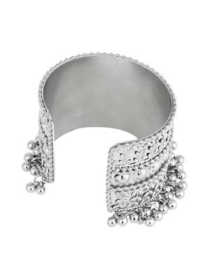 navratri ethnic silver oxidised afghani ghungroo adjustable cuff kada bracelet for women  5