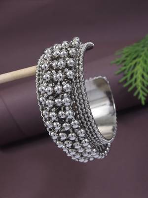 navratri ethnic silver oxidised afghani ghungroo adjustable cuff kada bracelet for women  1