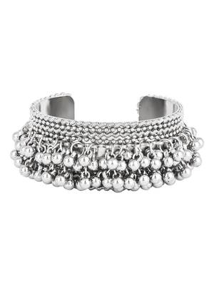 navratri ethnic silver oxidised afghani ghungroo adjustable cuff kada bracelet for women  2