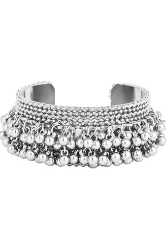 navratri ethnic silver oxidised afghani ghungroo adjustable cuff kada bracelet for women 