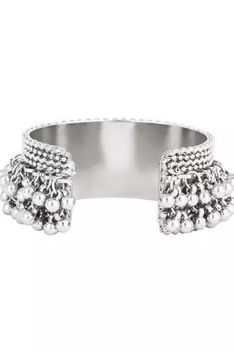 navratri ethnic silver oxidised afghani ghungroo adjustable cuff kada bracelet for women 