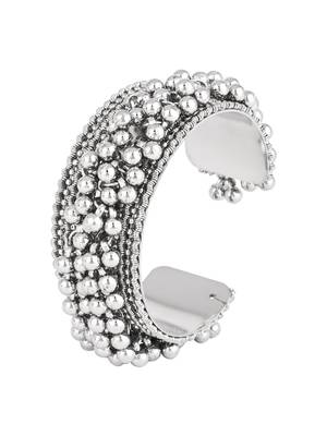 navratri ethnic silver oxidised afghani ghungroo adjustable cuff kada bracelet for women  4