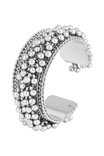navratri ethnic silver oxidised afghani ghungroo adjustable cuff kada bracelet for women 