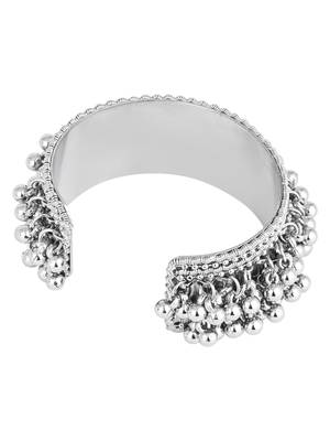 navratri ethnic silver oxidised afghani ghungroo adjustable cuff kada bracelet for women  5