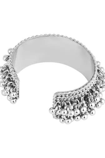 navratri ethnic silver oxidised afghani ghungroo adjustable cuff kada bracelet for women 