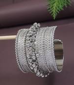 navratri ethnic silver oxidised afghani ghungroo adjustable cuff kada bracelet for women 